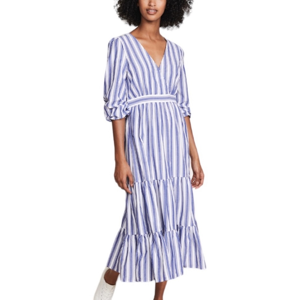 Madewell Ava Blue & White Striped Prairie Midi Dress